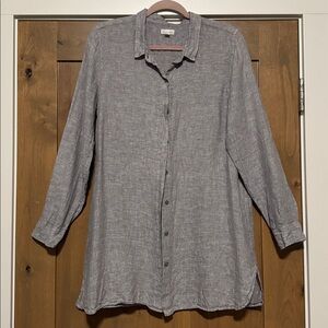 Garnet Hill Easy Linen Button Down Shirt Womens M Beige Coastal Beach Bohemian